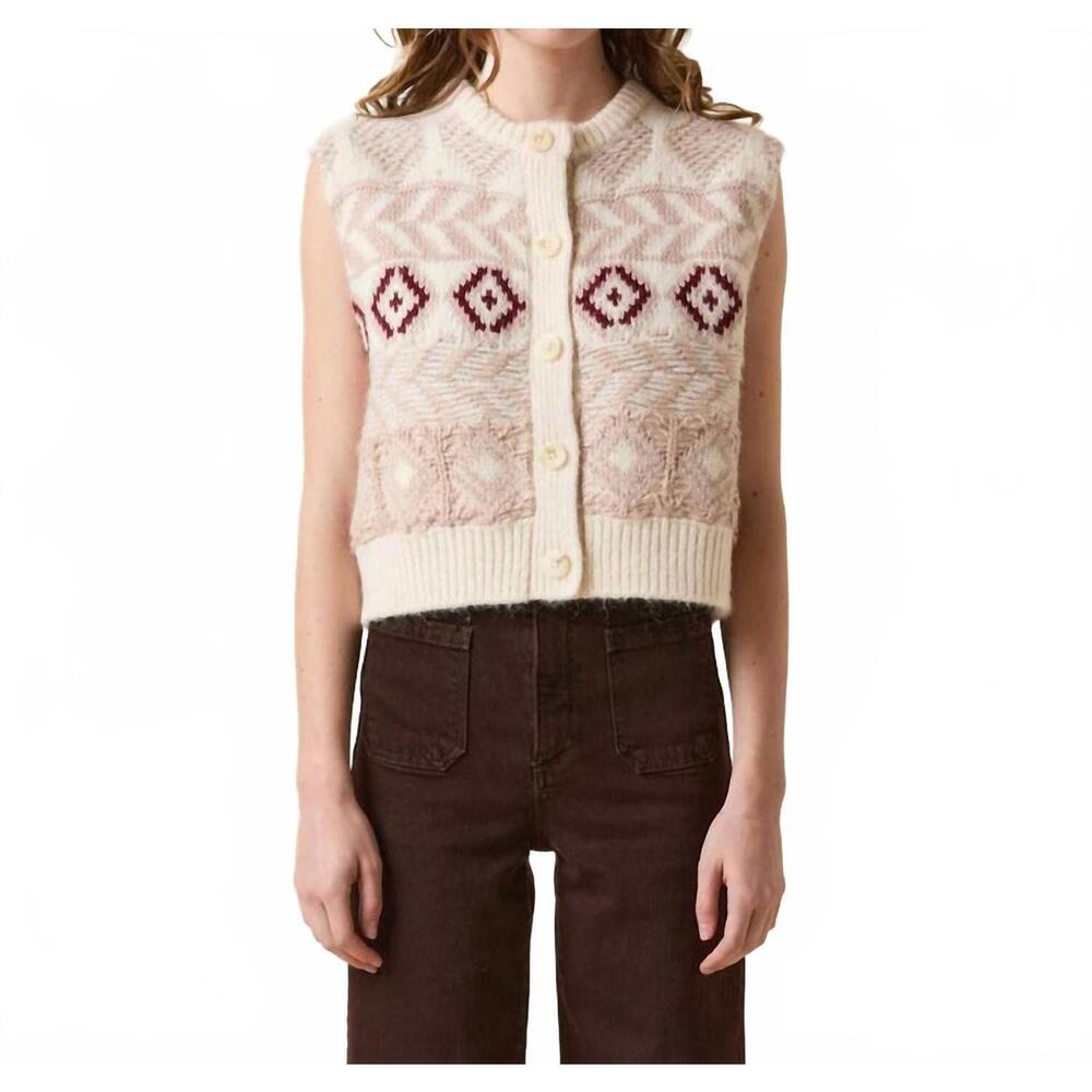 NEW LE JEAN fair isle vest in camel cream